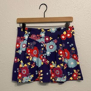 Modcloth Blue Retro Floral Keeping Score Pleated Skort Size Medium NEW